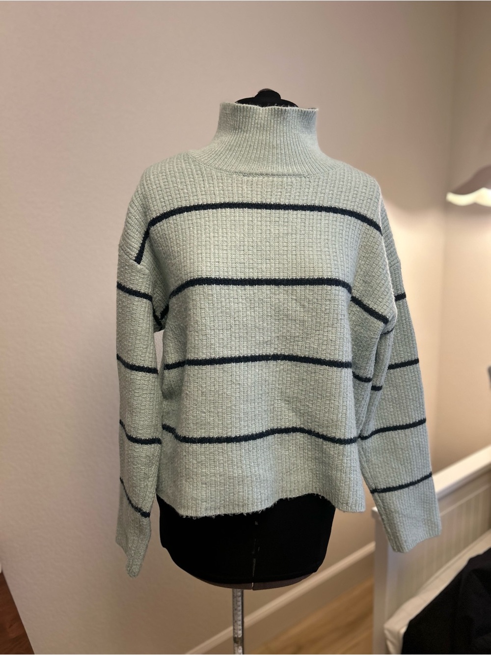 Ann Taylor Mint Green Turtle Neck Sweater with Navy Stripes